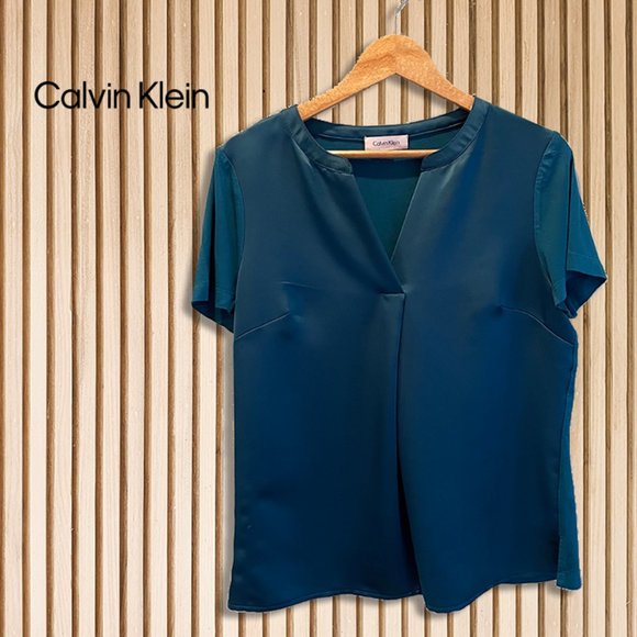 Calvin Klein Satin Top in Deep Teal | Size L | Beautiful jewel tone - Picture 1 of 4
